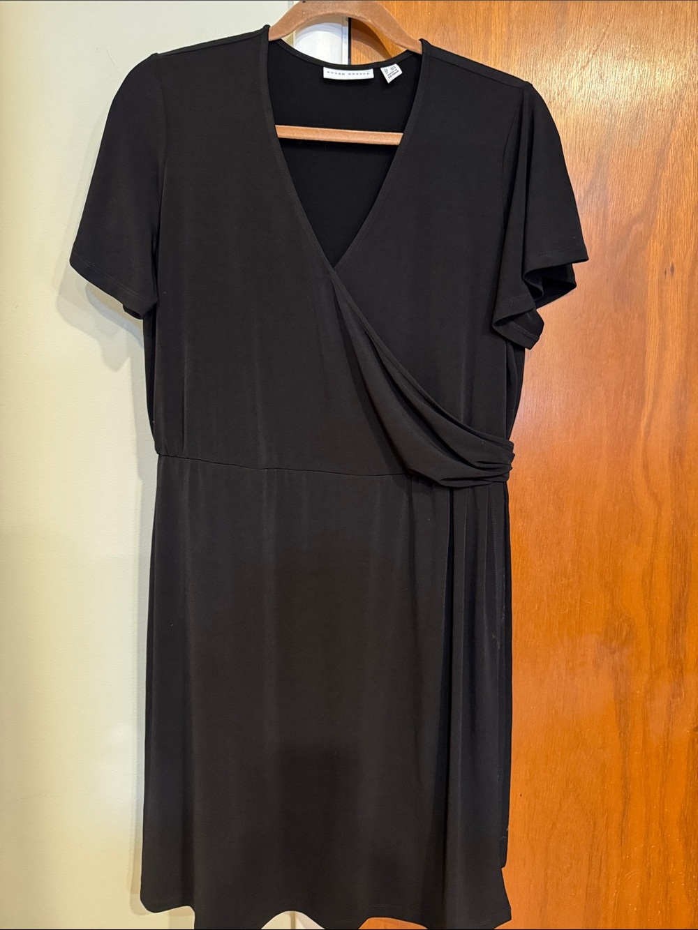 Susan Graver Black Short-Sleeve Faux-Wrap Dress